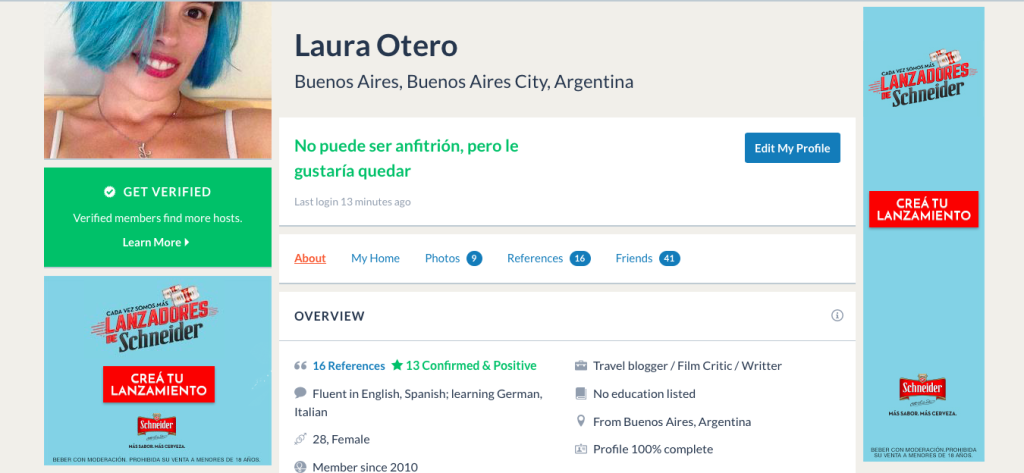 Perfil Couchsurfing